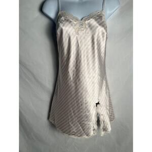 Victoria Secret Pink Stripe Chemise XS Lace Trim Sheer Lingerie Slip